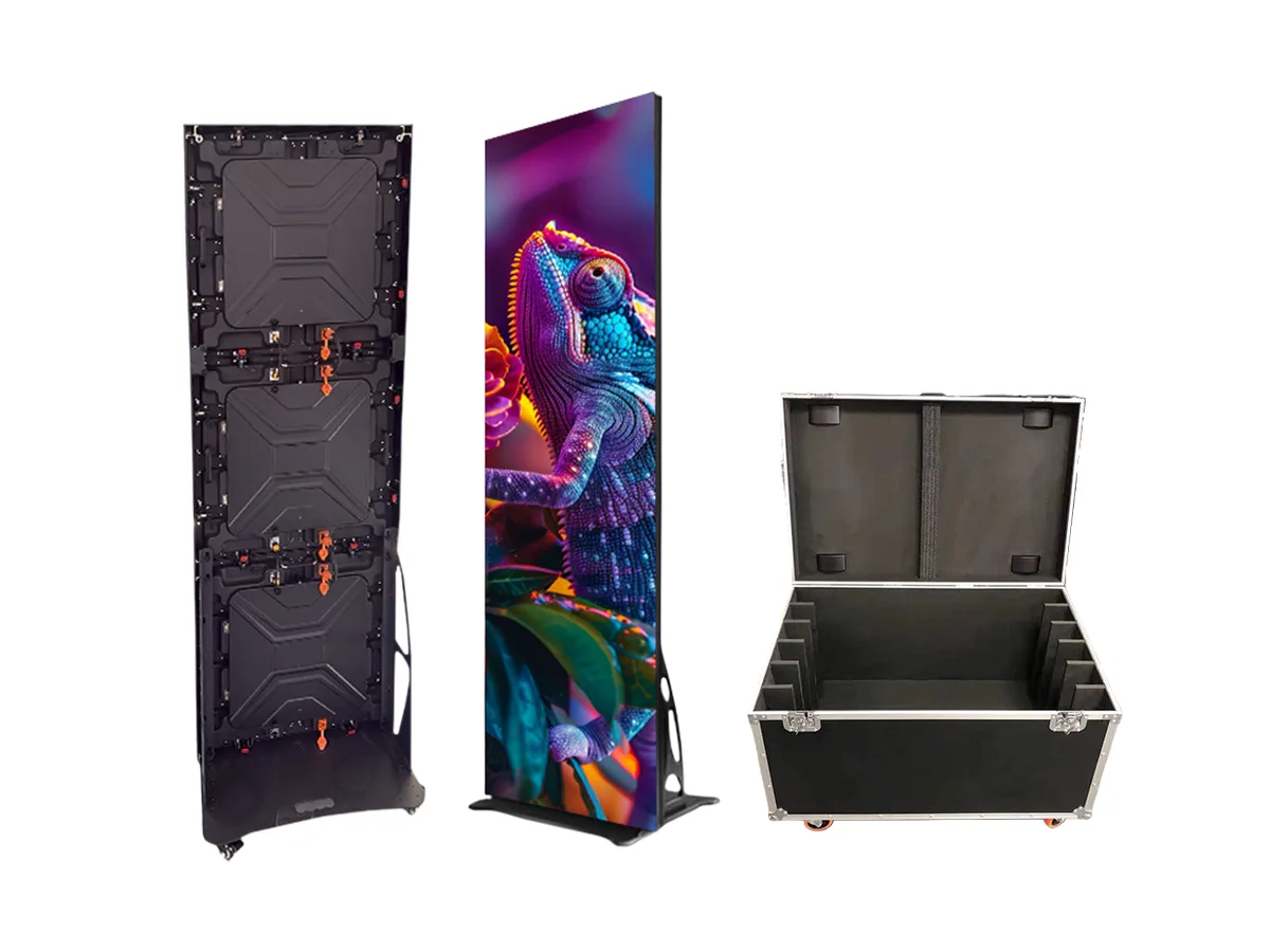 Kültéri P2.5 LED poszter 64 × 192 cm, kabinetes kivitel + gurulókerekes szállítóbőrönd